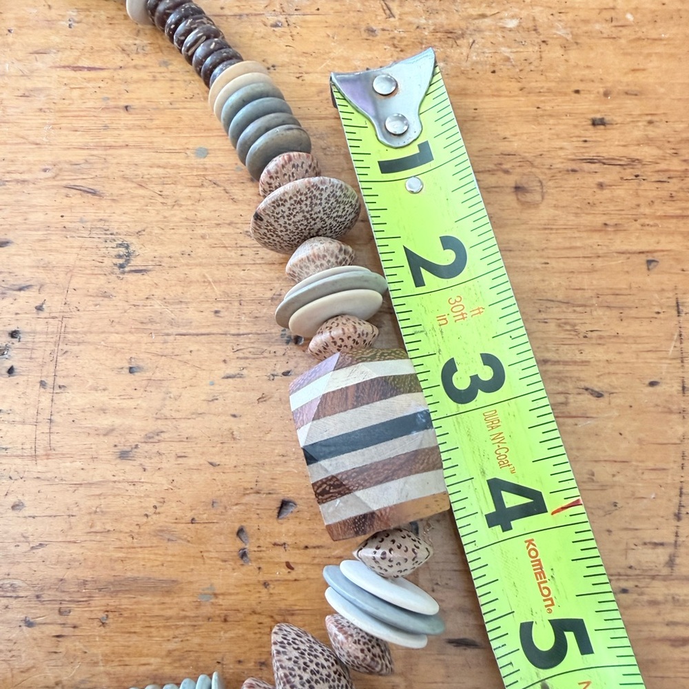 Wooden Bohemian Chuncky Beaded Statement Necklace Vintage - Picture 5 of 6